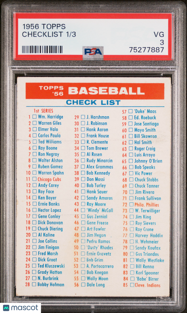 1956 Topps Checklist 1 PSA 3 Baseball