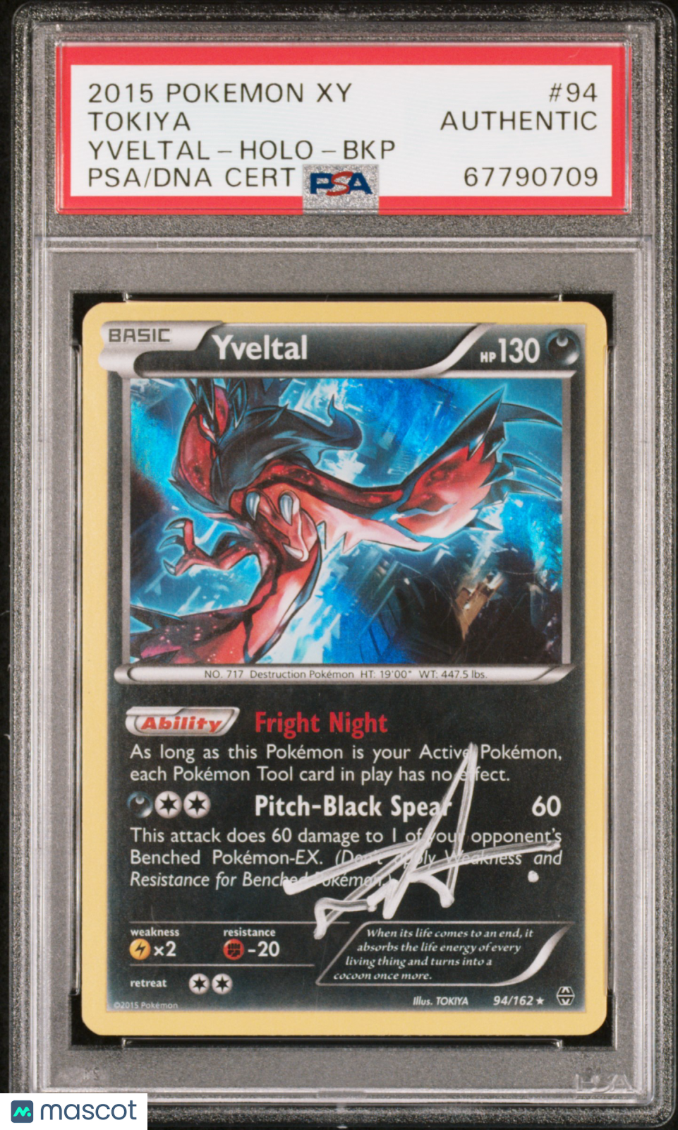 2015 Pokemon XY Breakthrough Yveltal #94 Holo-BKP Tokiya PSA AUTHENTIC