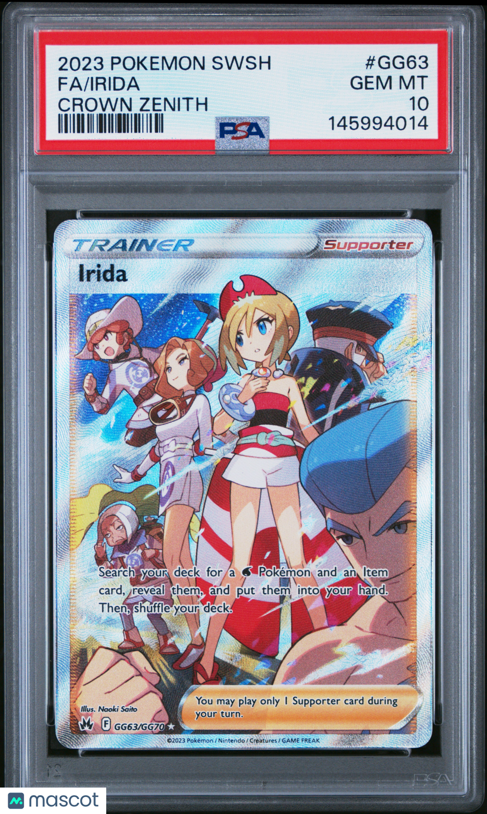 2023 Pokemon Sword And Shield Crown Zenith Irida #GG63 FA PSA 10 GEM MINT