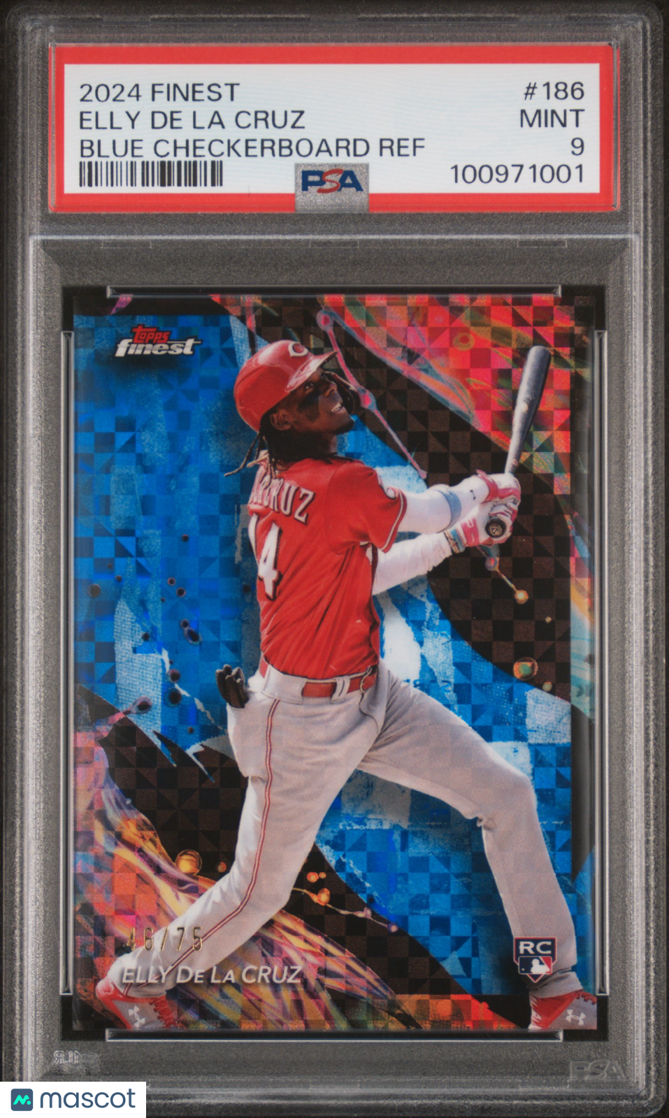 2024 Topps Finest Elly De La Cruz Blue Checkerboard Ref 48/75 #186 PSA 9