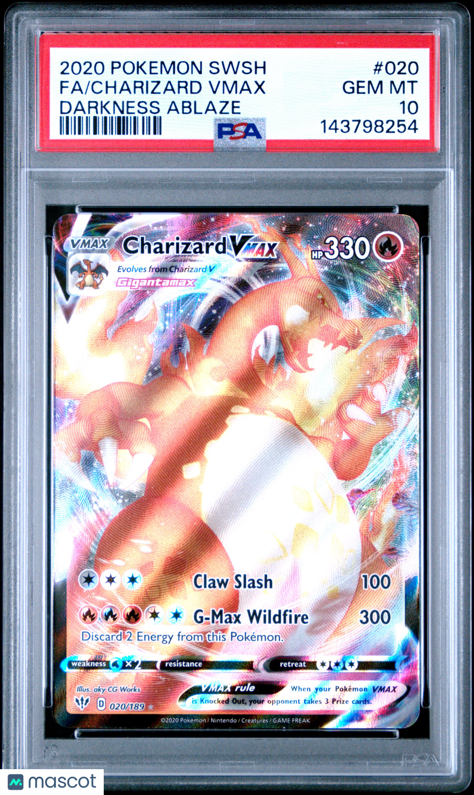 2020 Pokemon Sword & Shield Darkness Ablaze Charizard VMAX #020 FA PSA 10 GEM