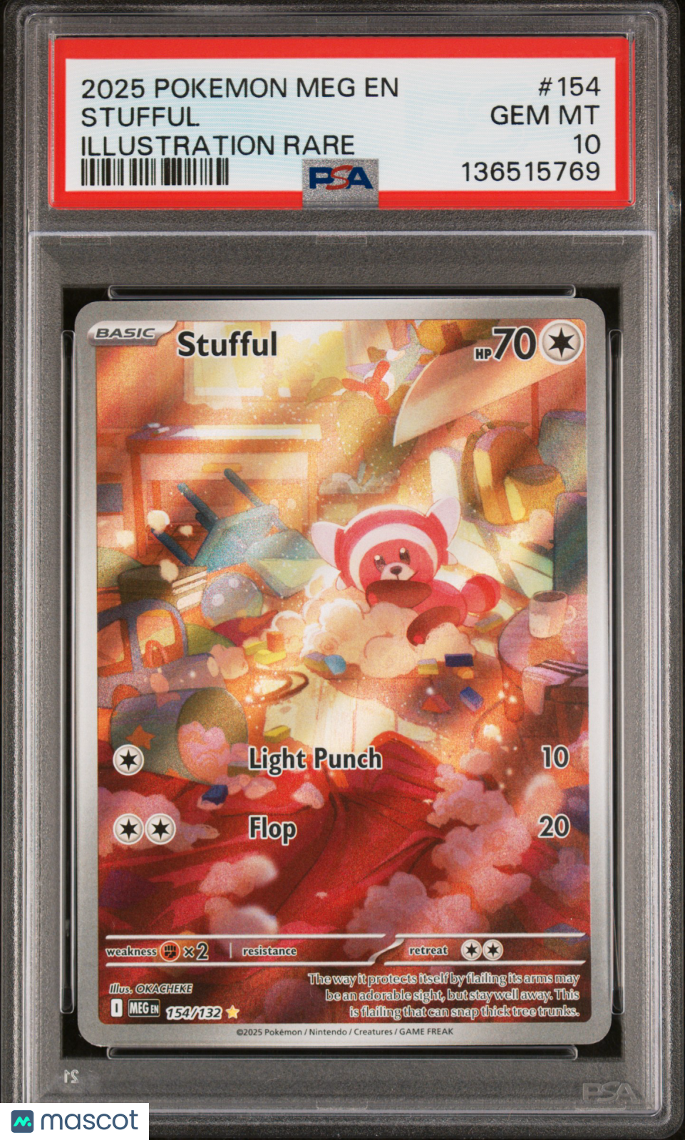2025 Pokemon Meg EN-Mega Evolution Stufful #154 Illustration Rare PSA 10