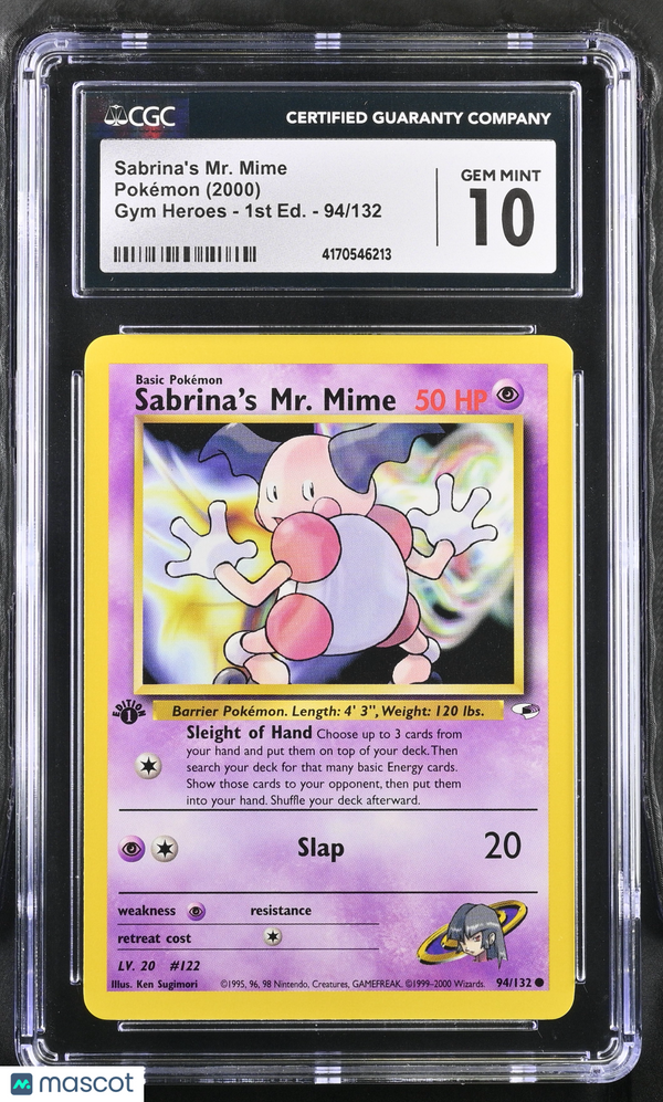 2000 Pokemon Gym Heroes 1st Edition Sabrina's Mr. Mime #94/132 CGC 10 GEM MINT
