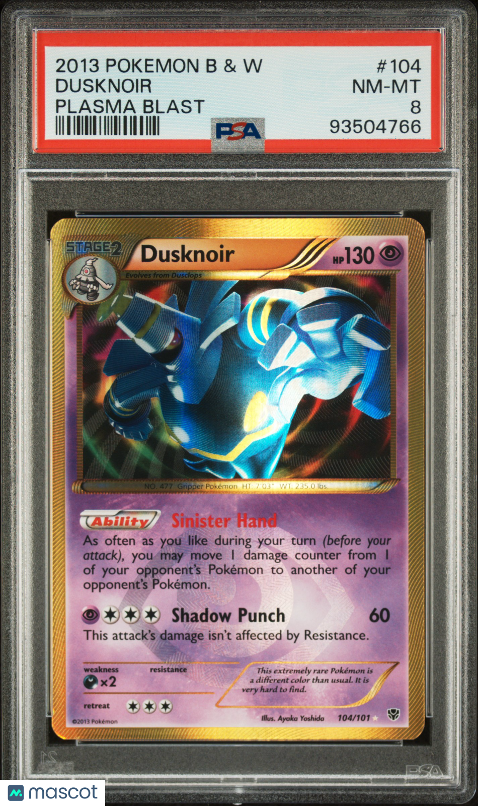 2013 Pokemon Black & White Plasma Blast Dusknoir #104 Plasma Blast PSA 8