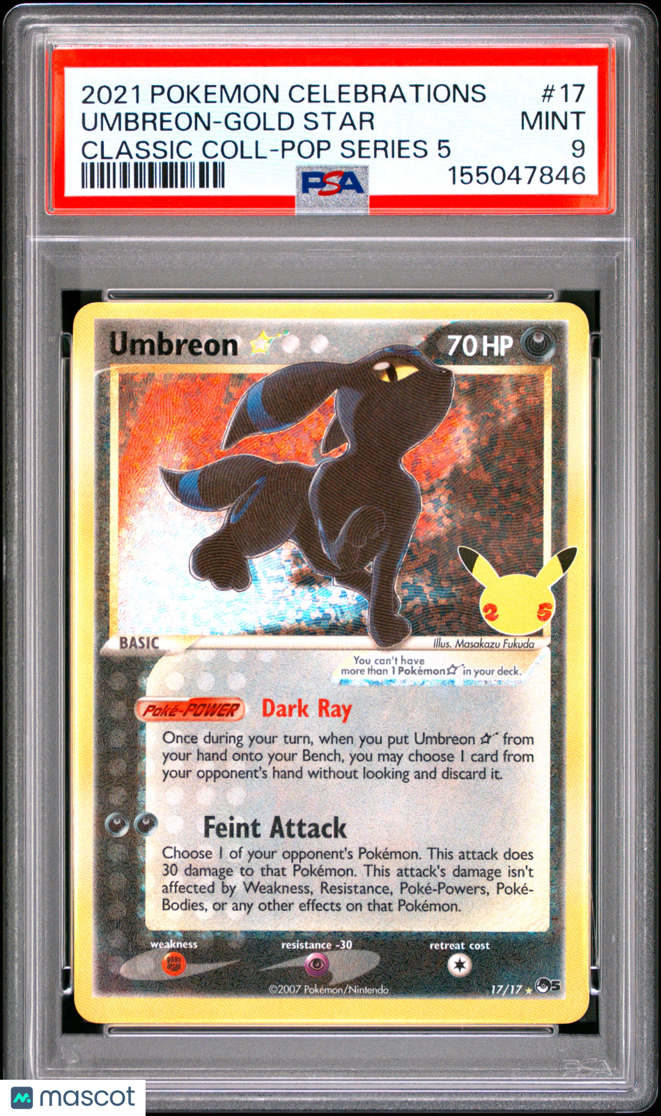 2021 Pokemon Celebrations Classic Collection Umbreon-Gold Star #17 PSA 9 MINT