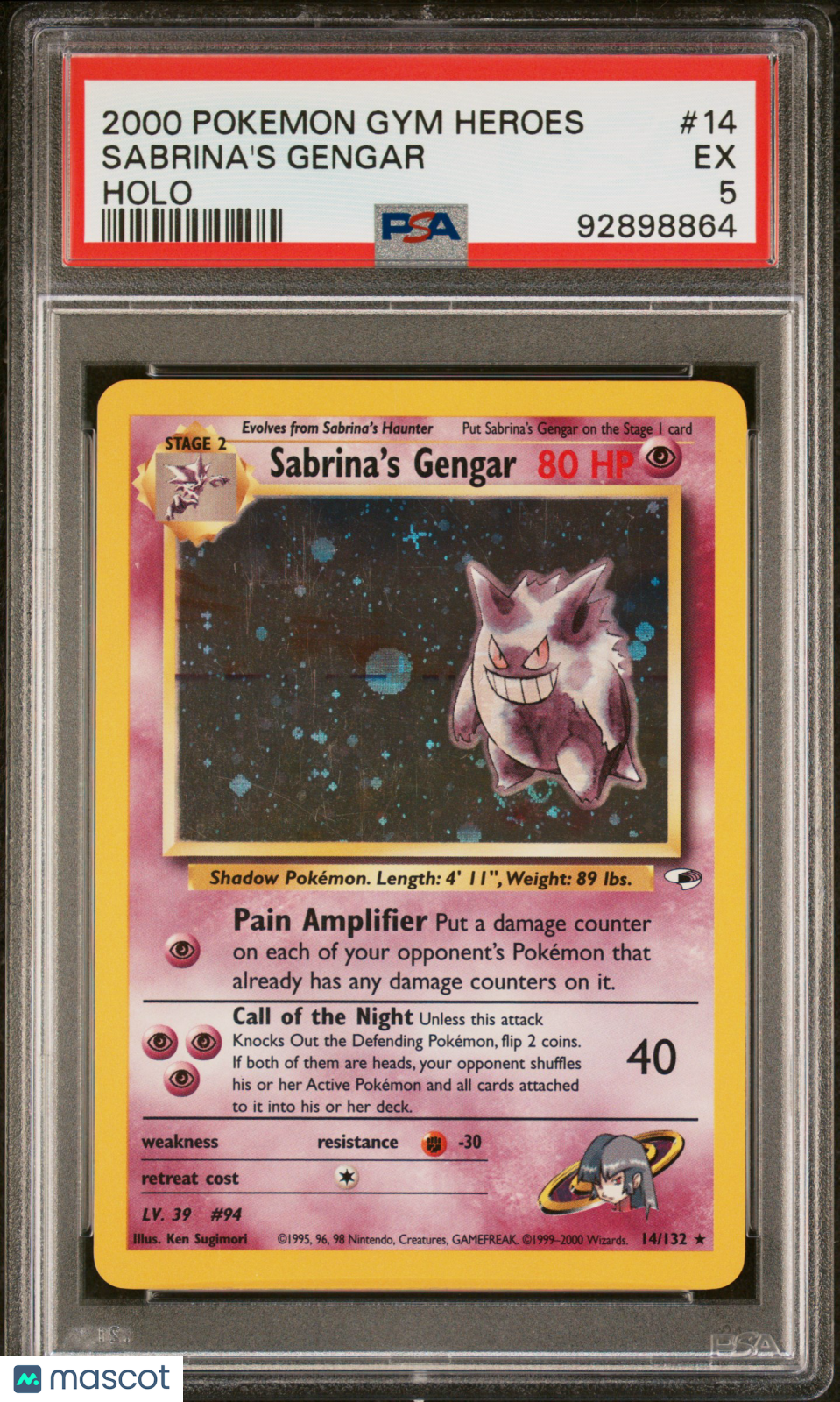 2000 Pokemon Gym Heroes Sabrina's Gengar #14 Holo PSA 5