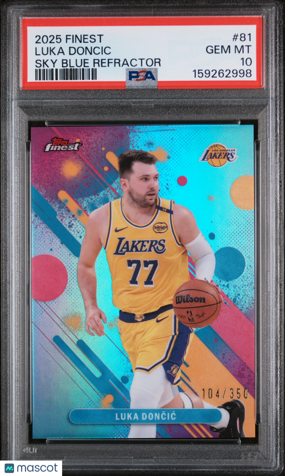 2025 Topps Finest Luka Doncic Sky Blue Refractor 104/350 #81 PSA 10