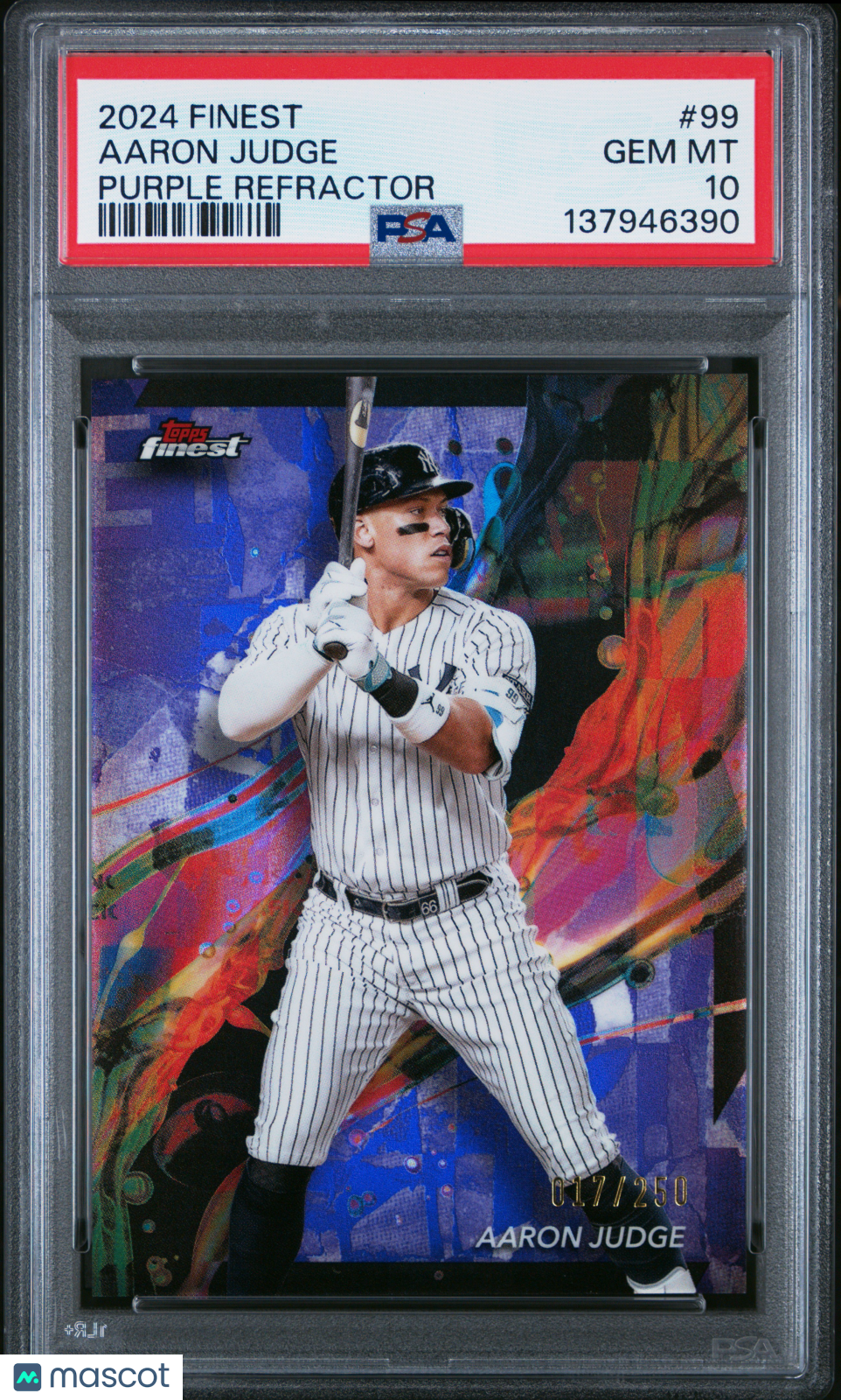 2024 Topps Finest Aaron Judge Purple Refractor 017/250 #99 PSA 10 GEM MINT