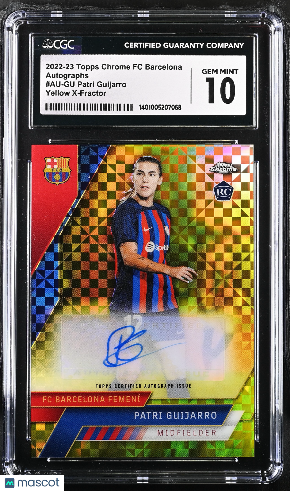 2022-23 Topps Chrome FC Barcelona Patri Guijarro Yellow X-Fractor Auto CGC 10