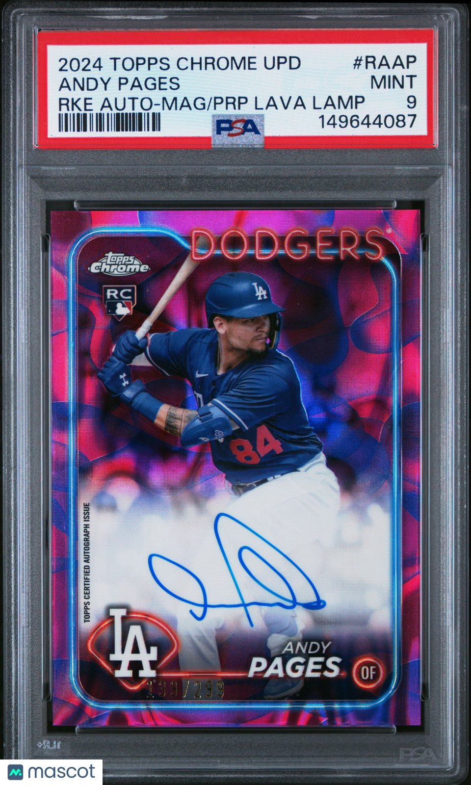 2024 Topps Chrome Update Rookie Auto Andy Pages Mag Lava Lamp 139/299 PSA 9