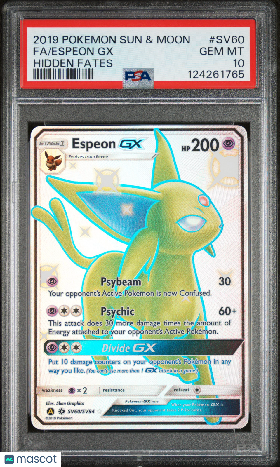 2019 Pokemon Sun & Moon Hidden Fates Espeon GX #SV60 Fa Hidden Fates PSA 10