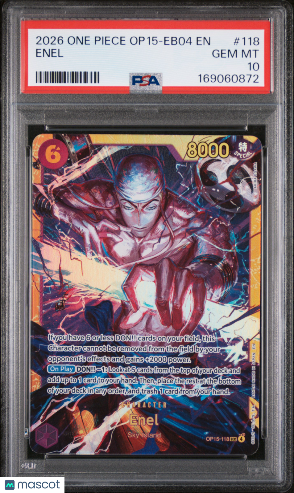 2026 One Piece Adventure On Kami's Island Enel #118 OP15-118 PSA 10