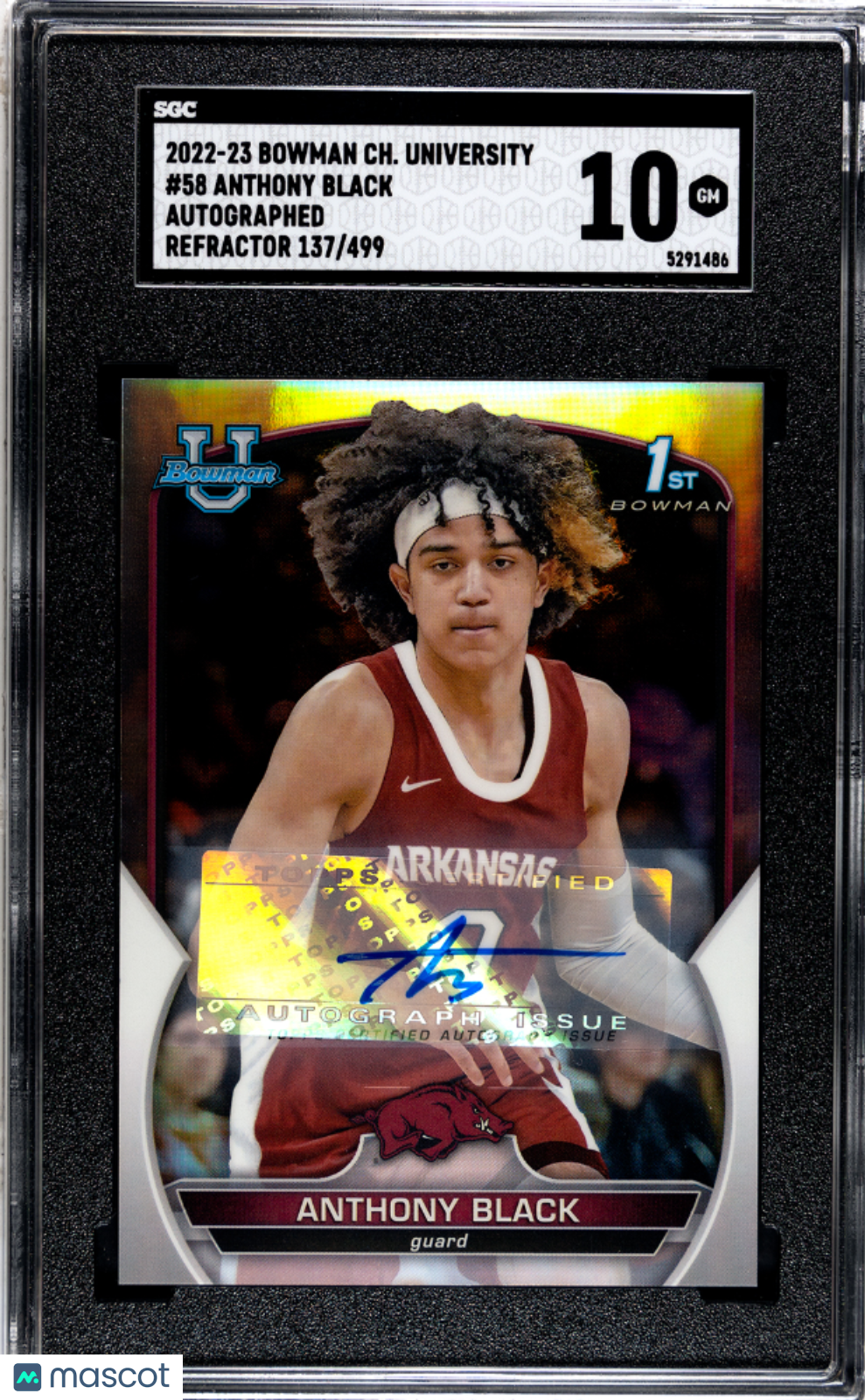 2022 Bowman University Chrome Anthony Black Auto Refractor /499 SGC 10 GEM MINT