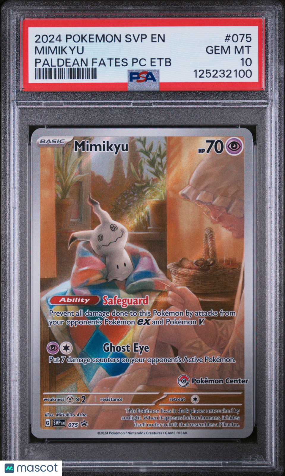 2024 Pokemon SVP EN-SV Black Star Promo Mimikyu #075 Paldean Fates PC Etb PSA 10