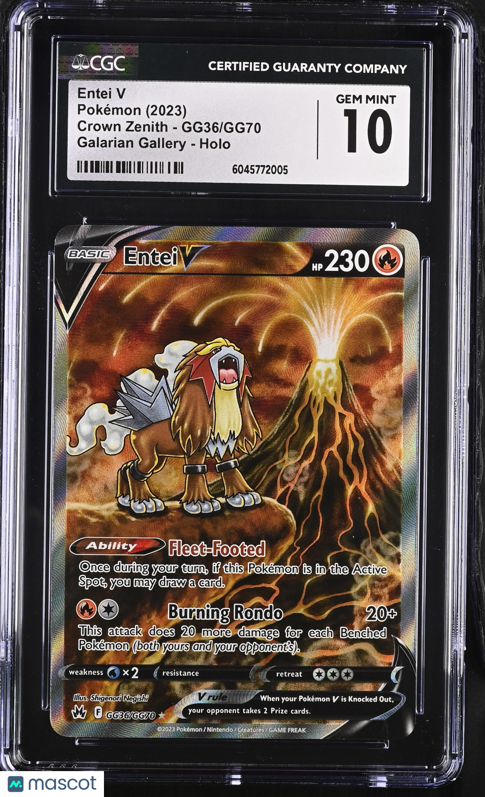 2023 Pokemon Crown Zenith Entei V #GG36/GG70 CGC 10 GEM MINT