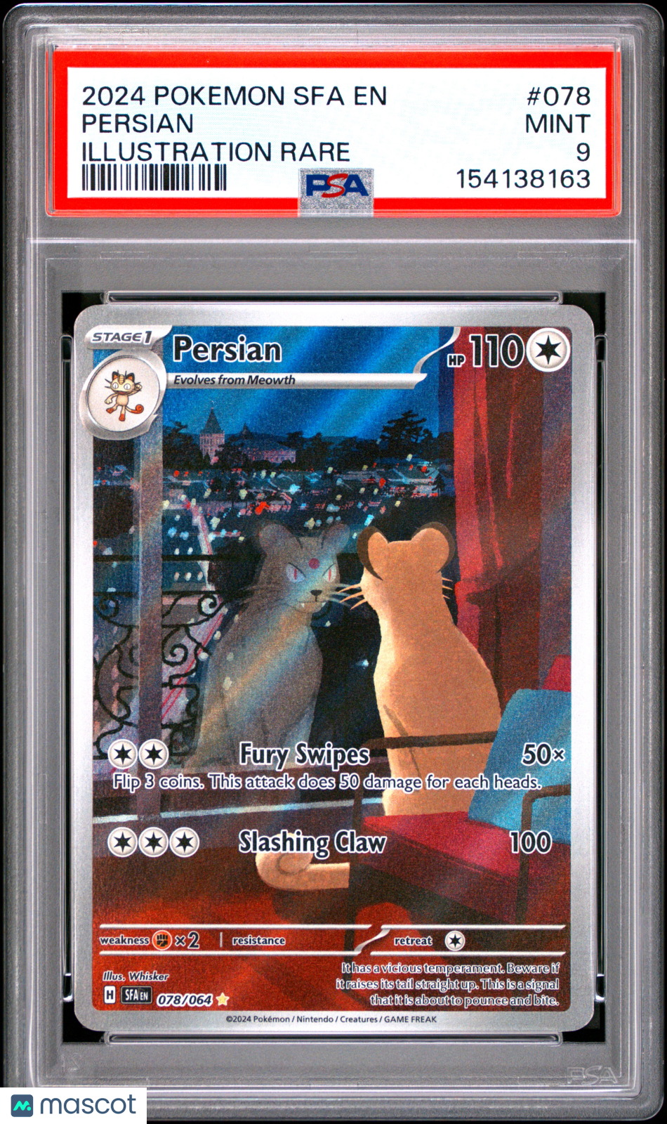 2024 Pokemon Shrouded Fable Persian #078 Illustration Rare PSA 9 MINT