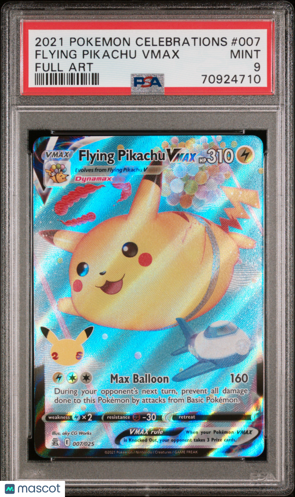 2021 Pokemon Celebrations Flying Pikachu VMAX #007 Full Art PSA 9 MINT