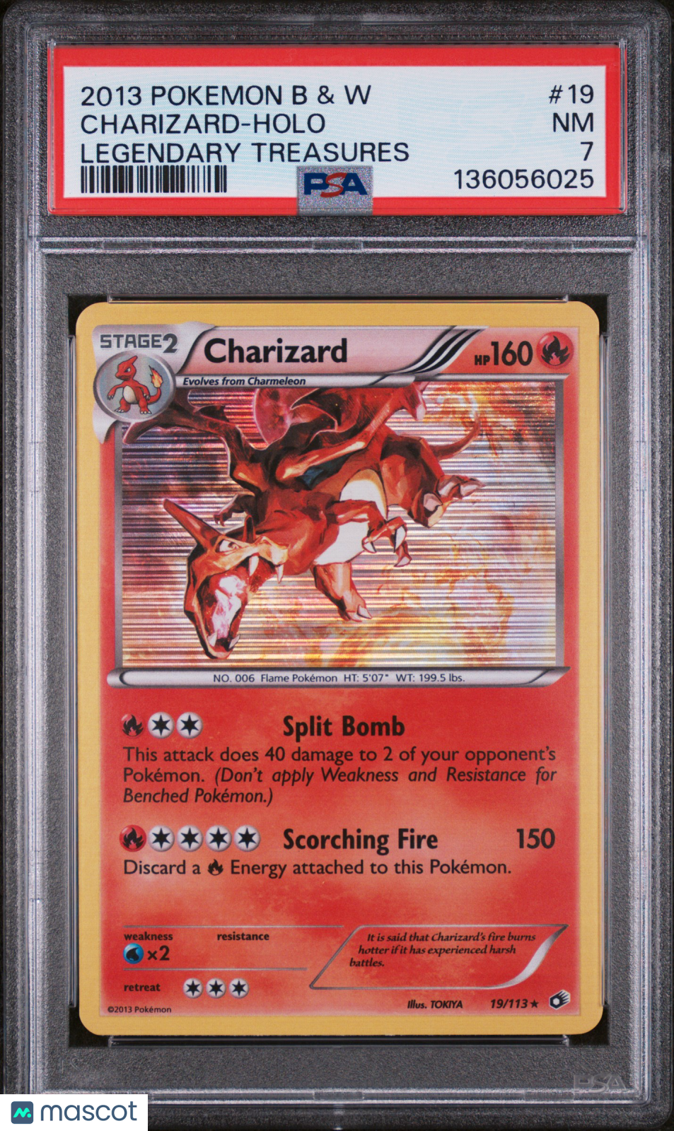 2013 Pokemon Black & White Legendary Treasures Charizard #19 Holo PSA 7