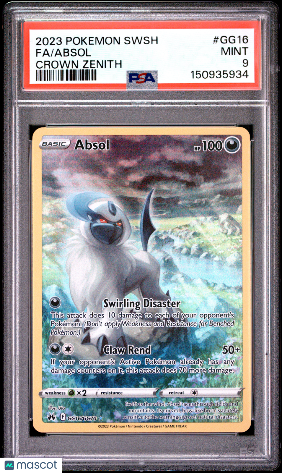 2023 Pokemon Sword And Shield Crown Zenith Absol #GG16 FA PSA 9 MINT