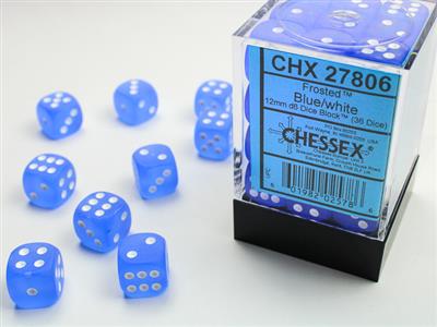 Frosted 12mm d6 Blue/white Dice Block (36 dice) CHX27806 - Dice Sets & Games