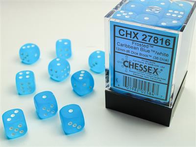 Frosted 12mm d6 Caribbean Blue/white Dice Block (36 dice) CHX27816 - Dice Sets & Games