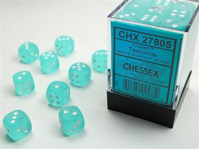 Frosted 12mm d6 Teal/white Dice Block (36 dice) CHX27805 - Dice Sets & Games
