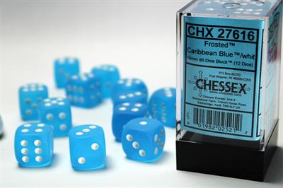Frosted 16mm d6 Caribbean Blue/white Dice Block (12 dice) CHX27616 - Dice Sets & Games