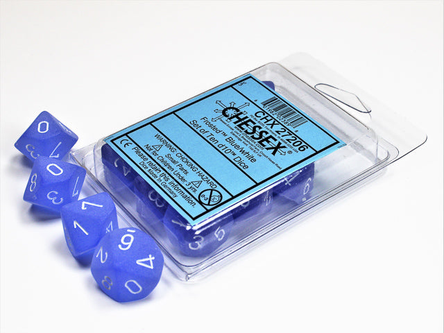 Frosted Blue/White d10 Dice (10 dice) CHX27206 - Dice Sets & Games