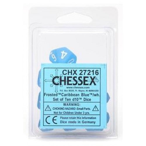 Frosted Caribbean Blue/white d10 Dice (10 dice) CHX27216 - Dice Sets & Games