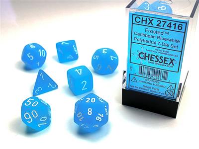 Frosted: Polyhedral Caribbean Blue/white 7-Die Set CHX27416 - Dice Sets & Games