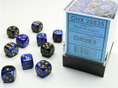 Gemini 12mm d6 Black-Blue/gold Dice Block (36 dice) CHX26835 - Dice Sets & Games
