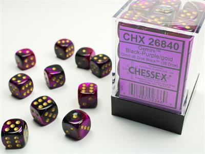 Gemini 12mm d6 Black-Purple/gold Dice Block (36 dice) CHX26840 - Dice Sets & Games