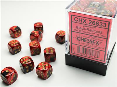 Gemini 12mm d6 Black-Red/gold Dice Block (36 dice) CHX26833 - Dice Sets & Games