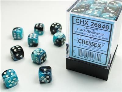 Gemini 12mm d6 Black-Shell/white Dice Block (36 dice) CHX26846 - Dice Sets & Games