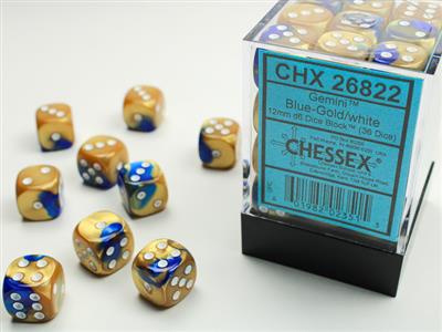 Gemini 12mm d6 Blue-Gold/white Dice Block (36 dice) CHX26822 - Dice Sets & Games