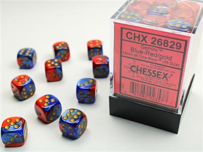 Gemini 12mm d6 Blue-Red/gold Dice Block (36 dice) CHX26829 - Dice Sets & Games