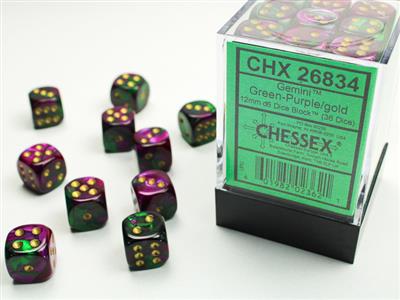 Gemini 12mm d6 Green-Purple/gold Dice Block (36 dice) CHX26834 - Dice Sets & Games