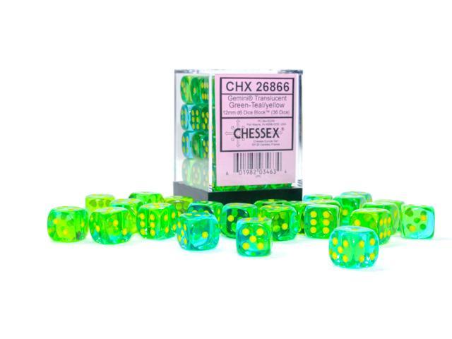 Gemini 12mm d6 Green-Teal/yellow Dice Block (36 dice) CHX26866 - Dice Sets & Games