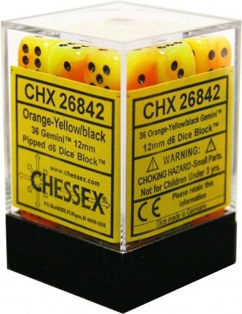 Gemini 12mm d6 Orange-yellow/black Dice Block (36 dice) CHX26842 - Dice Sets & Games