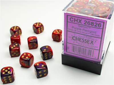 Gemini 12mm d6 Purple-Red/gold Dice Block (36 dice) CHX26826 - Dice Sets & Games