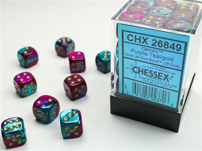 Gemini 12mm d6 Purple-Teal/gold Dice Block (36 dice) CHX26849 - Dice Sets & Games