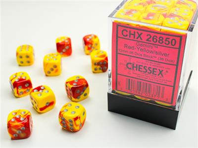 Gemini 12mm d6 Red-Yellow/silver Dice Block (36 dice) CHX26850 - Dice Sets & Games