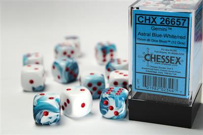 Gemini 16mm d6 Astral Blue-White/red Dice Block (12 dice) CHX26657 - Dice Sets & Games