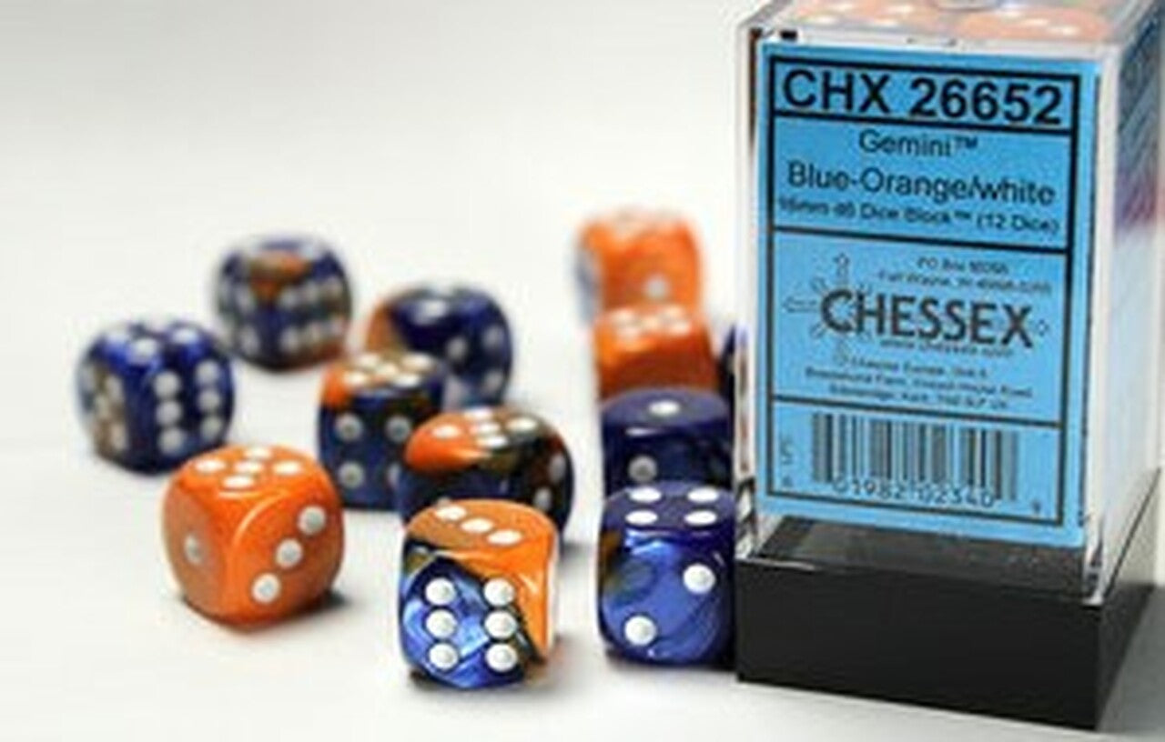 Gemini 16mm d6 Blue-Orange/white Dice Block (12 dice) CHX26652 - Dice Sets & Games