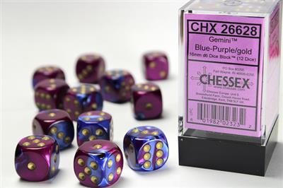 Gemini 16mm d6 Blue-Purple/gold Dice Block (12 dice) CHX26628 - Dice Sets & Games
