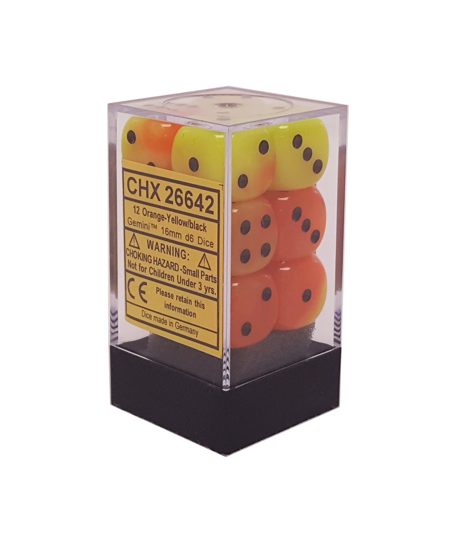 Gemini 16mm d6 Orange-Yellow/black Dice Block (12 dice) CHX26642 - Dice Sets & Games