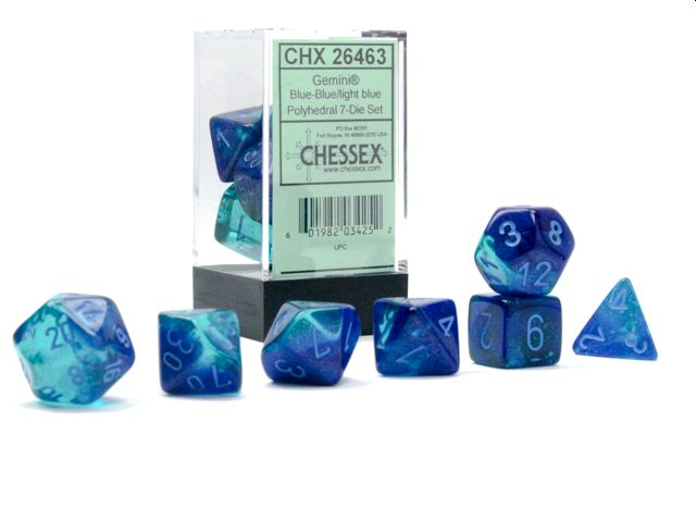 Gemini Blue-Blue/light blue Polyhedral 7-Die Set 26463 - Dice Sets & Games