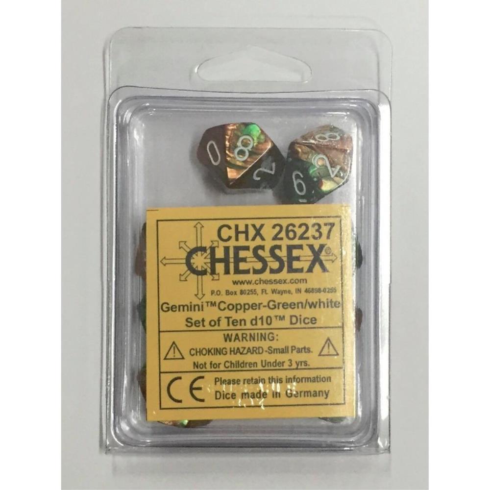 Gemini Copper-Green/white d10 Dice (10 dice) CHX26237 - Dice Sets & Games