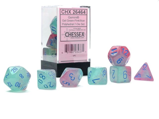 Gemini Gel Green-Pink/blue Polyhedral 7-Die Set 26464 - Dice Sets & Games