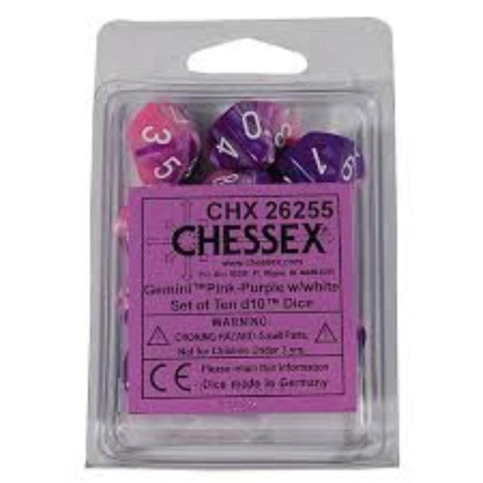 Gemini Pink-Purple w/white d10 Dice (10 dice) CHX26255 - Dice Sets & Games